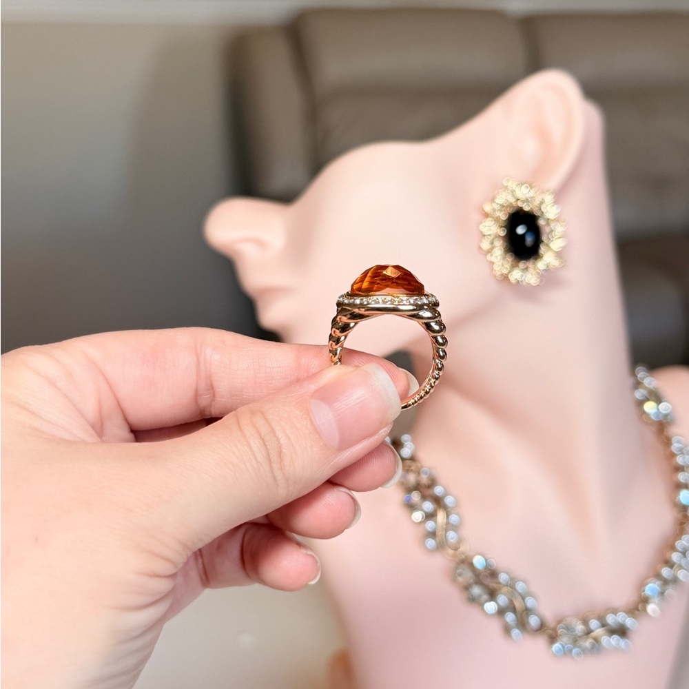Gold Citrine Halo Cocktail Ring - Picture 7 of 11